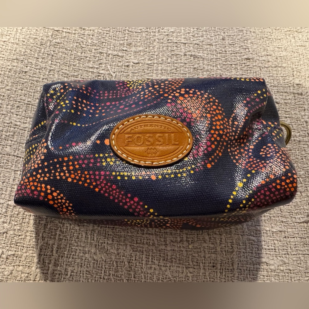 Fossil Navy Blue Dot Pattern Coated Canvas Cosmetic Bag